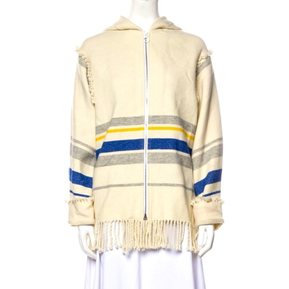 Sandro‎ Paris Ivory Wool Fringed Zip Front Sweater Jacket 36/S Retail $698